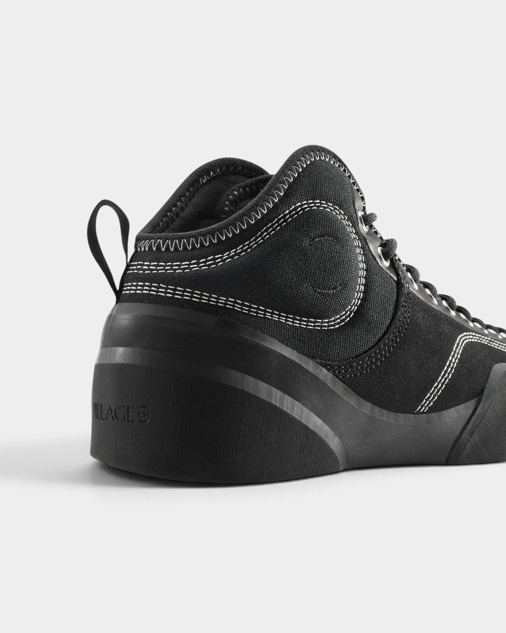 Lockwood Avenue Village PM 1PM mid-top black leather and suede skate shoe with padded collar and rubber sole detail