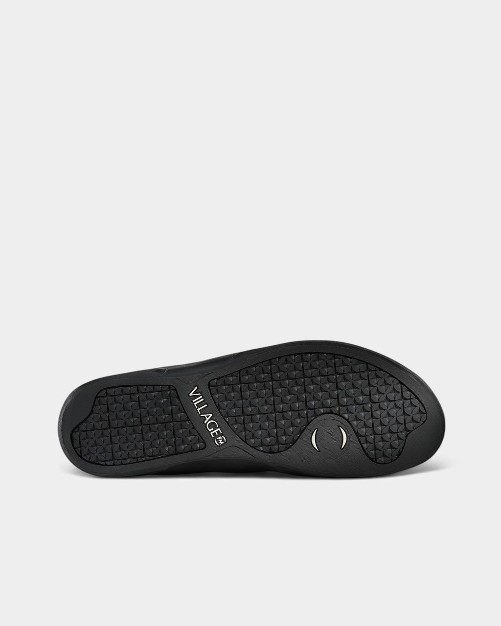 Lockwood Avenue Village PM 1PM skate shoe showing the black rubber sole with textured grip and brand logo detail