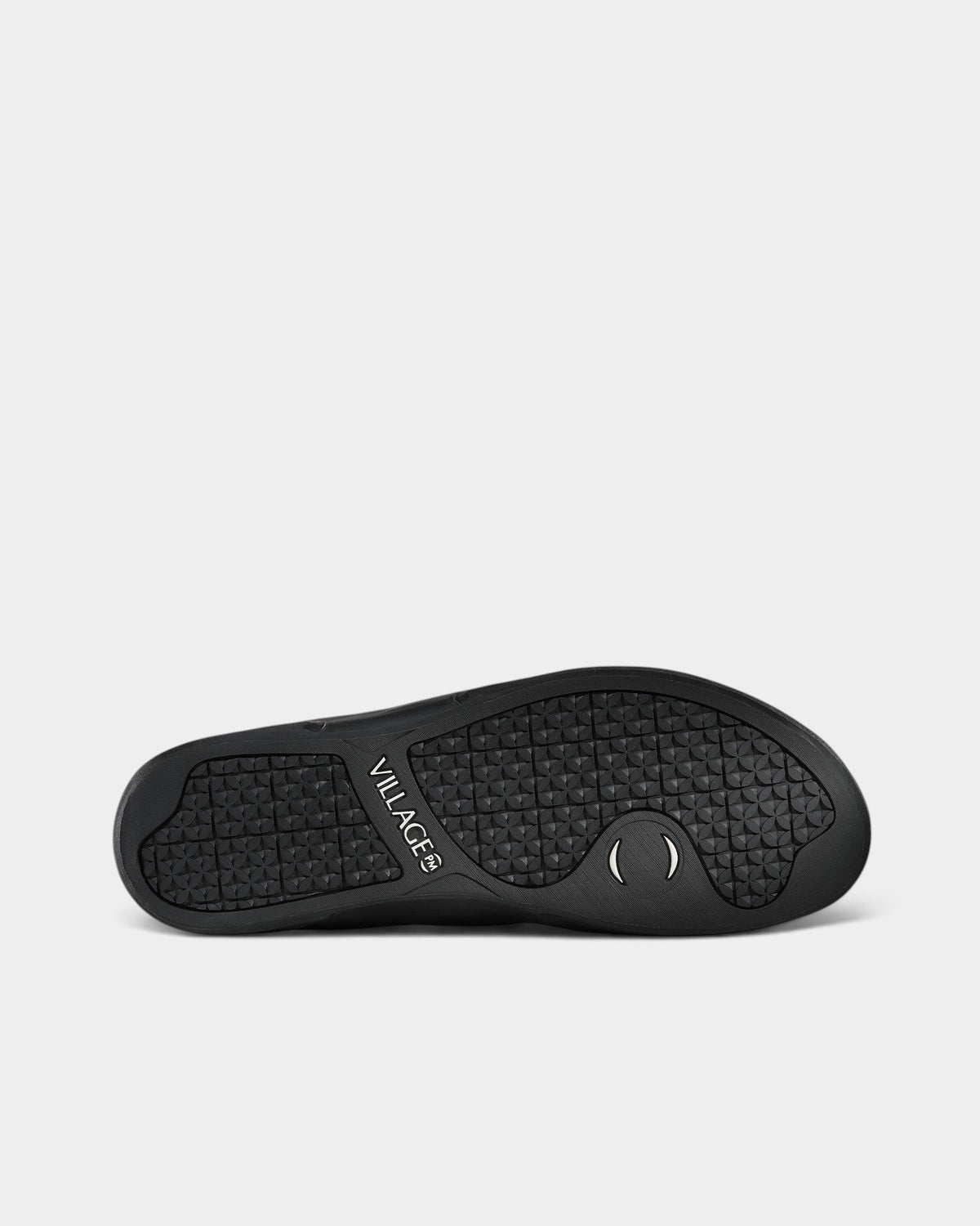 Lockwood Avenue Village PM 1PM skate shoe showing the black rubber sole with textured grip and brand logo detail