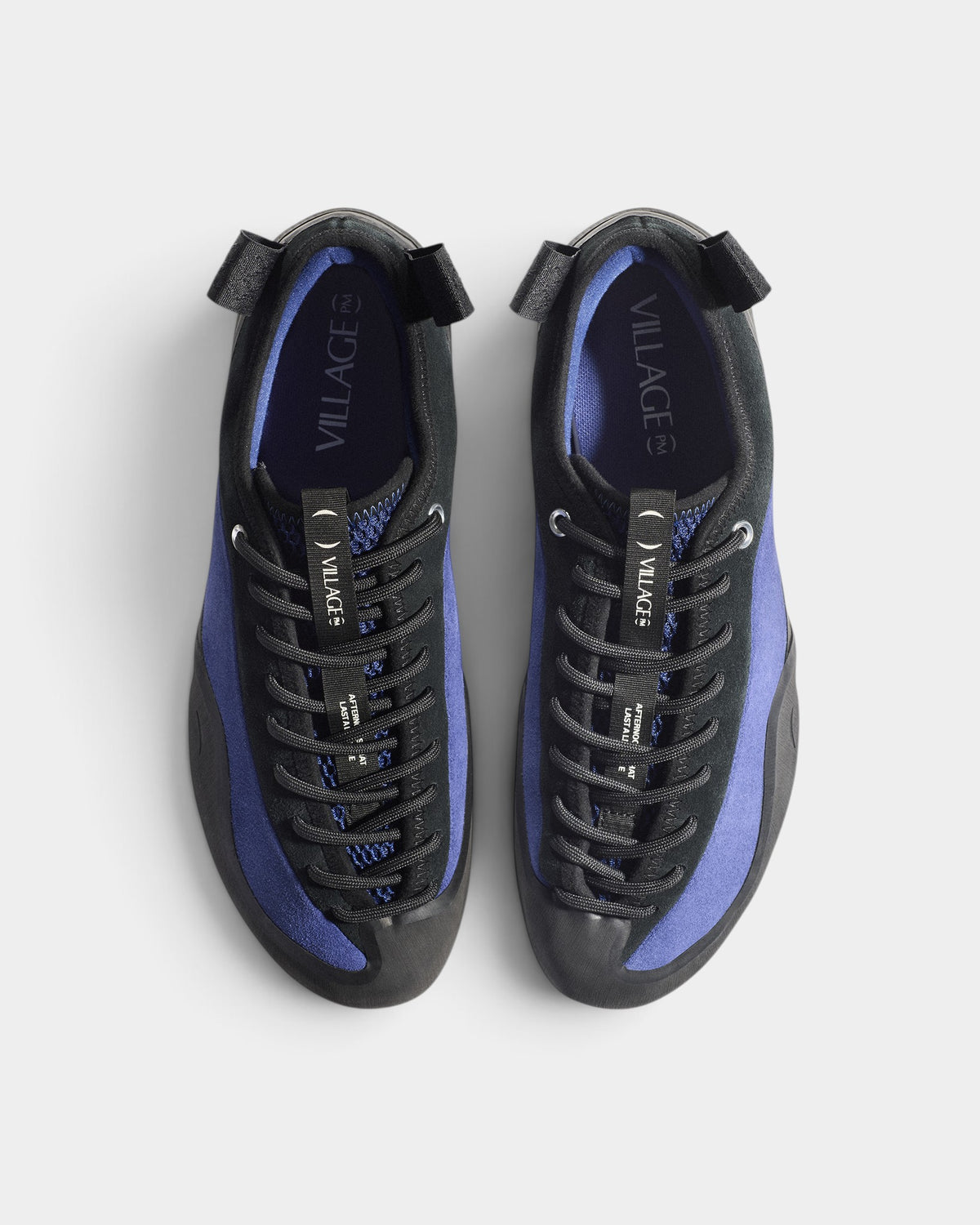 Lockwood Avenue Village PM 1PM skate shoes in black and blue leather and suede with offset lacing and mesh tongue