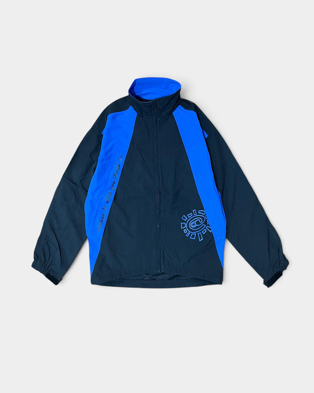 Lockwood Avenue always do what you should do waterproof nylon jacket in black and blue with screen printed logos