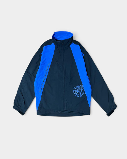 Lockwood Avenue always do what you should do waterproof nylon jacket in black and blue with screen printed logos