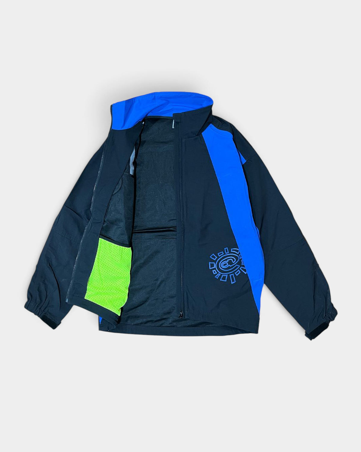 Lockwood Avenue always do what you should do waterproof nylon jacket in black and blue with neon green interior pocket
