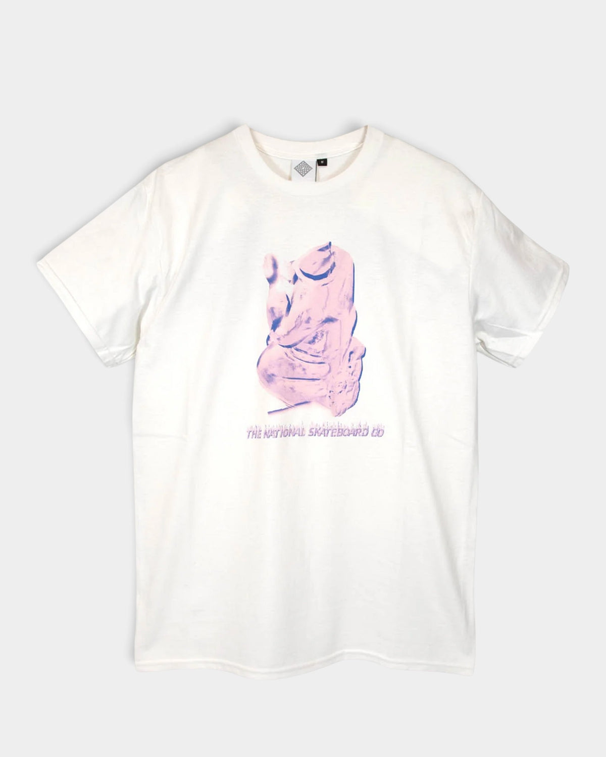 Lockwood Avenue white regular fit t-shirt featuring The National Skateboard Co. Cherub Death purple chest graphic