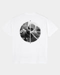 Lockwood Avenue white cotton t-shirt with black and white Klez artwork graphic by Pontus Alv on the back