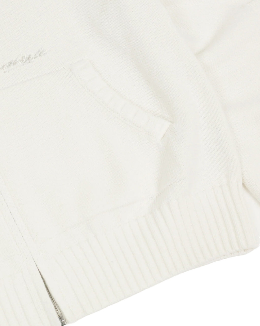 Lockwood Avenue Yardsale Faldo white cotton knitted full-zip sweatshirt with front pocket and tonal logo embroidery.