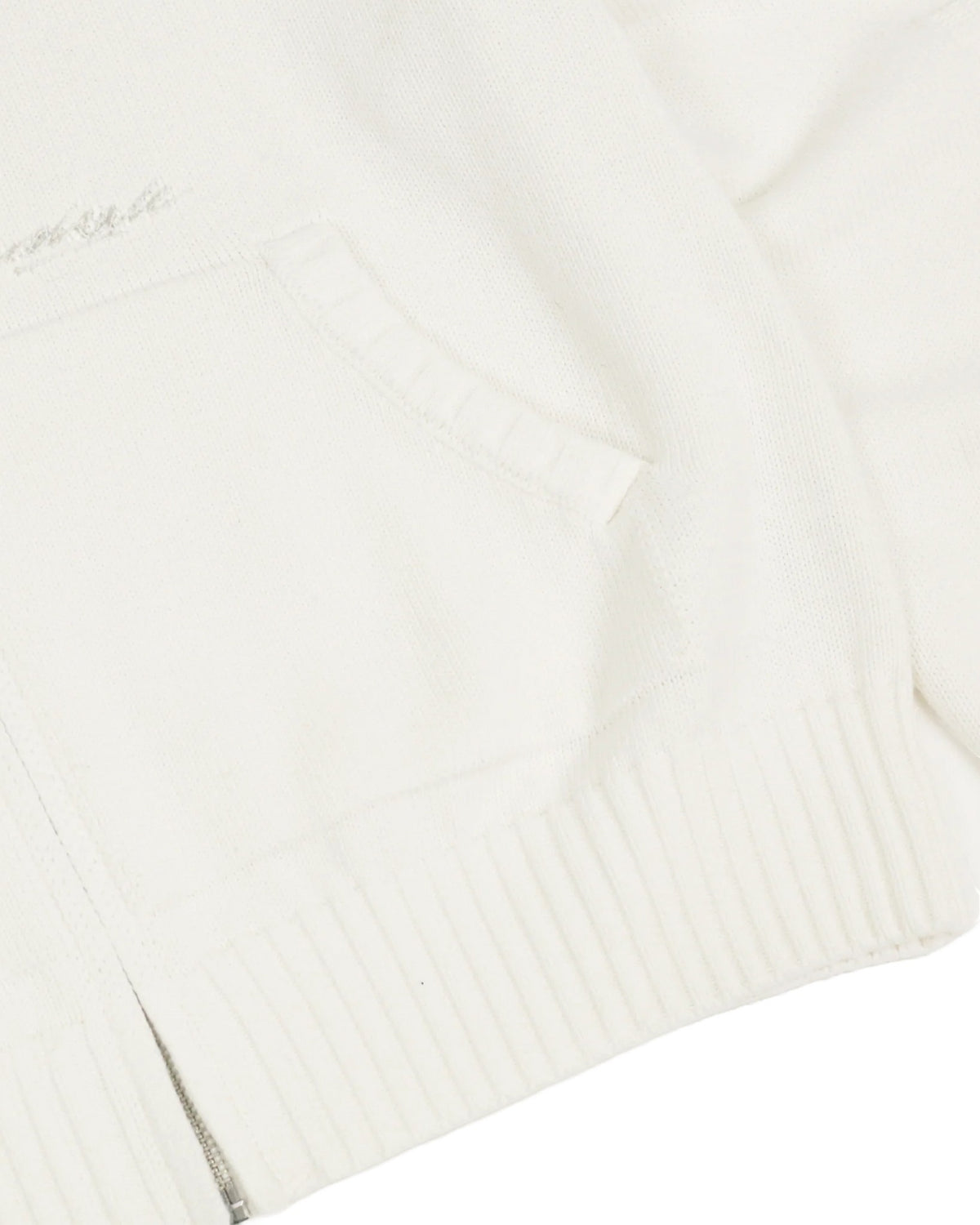 Lockwood Avenue Yardsale Faldo white cotton knitted full-zip sweatshirt with front pocket and tonal logo embroidery.