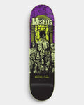 Lockwood Avenue Zero Misfits 8.25 inch skateboard deck featuring purple and lime green graphic with skull artwork