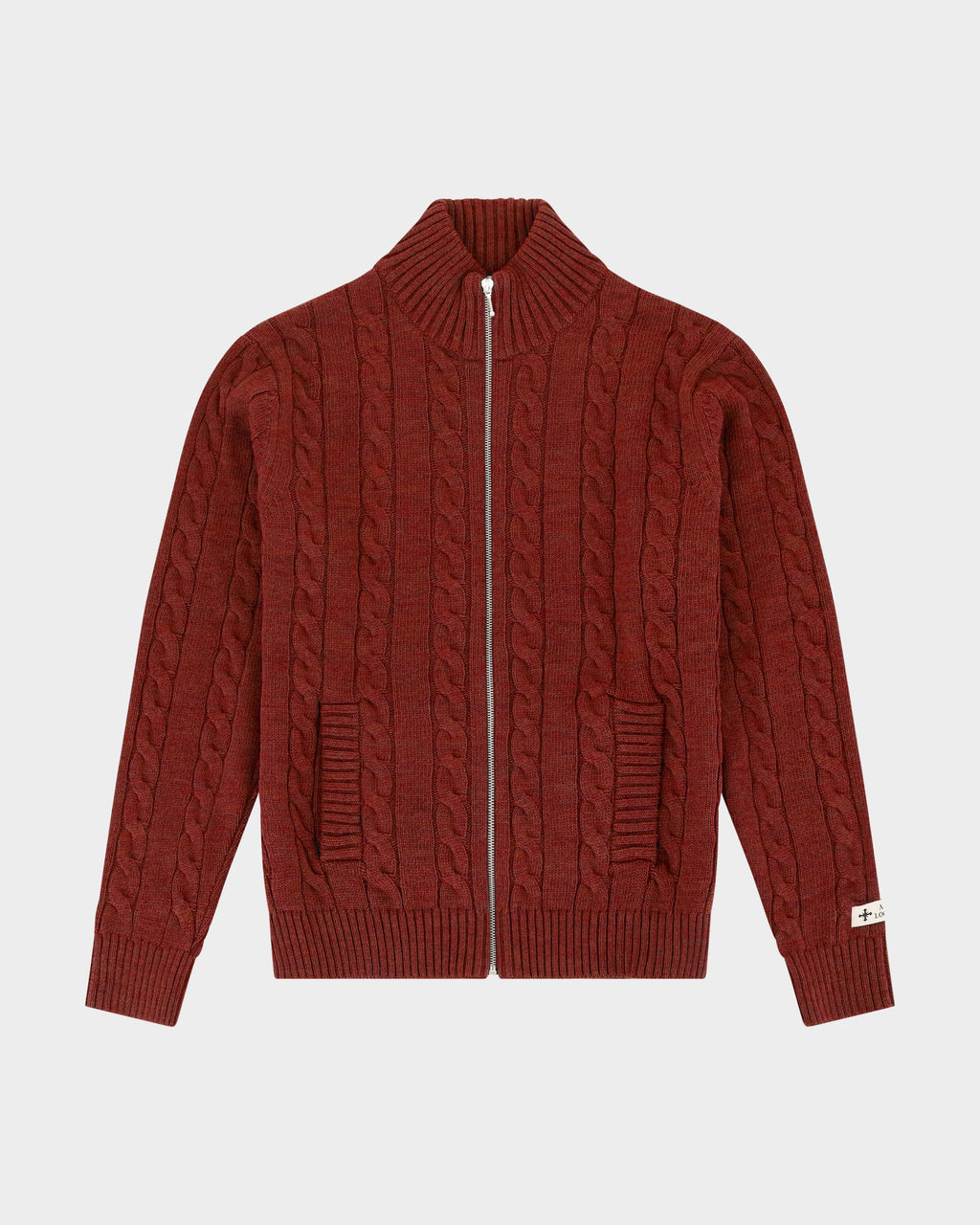 Lockwood Cable Knit Zip Sweater - Dark Red
