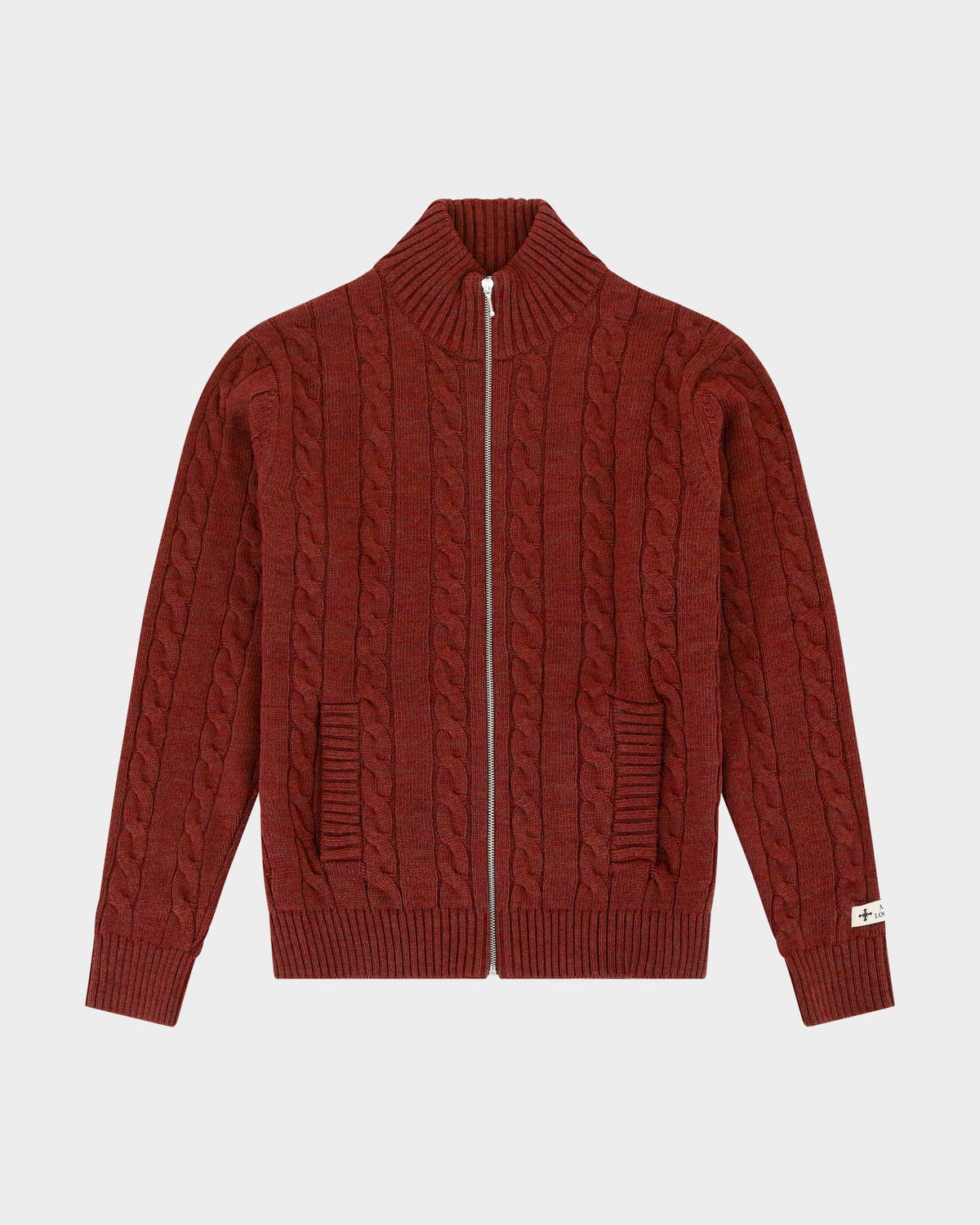 Lockwood Cable Knit Zip Sweater - Dark Red