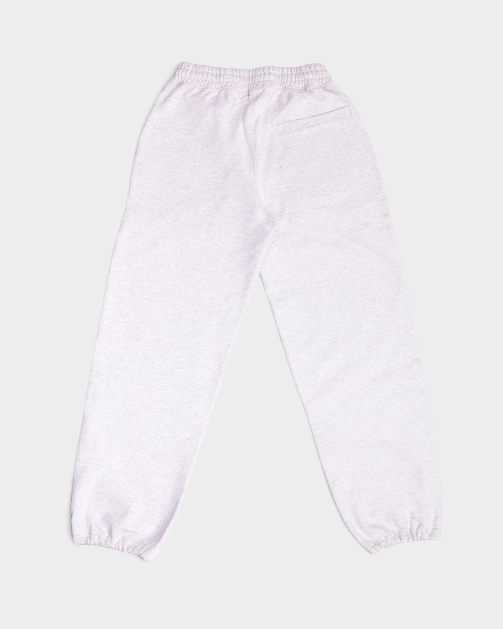 Back view of the Lockwood Small Embroidered Logo Sweatpants in heather grey, showing the welt pocket and elasticated waistband