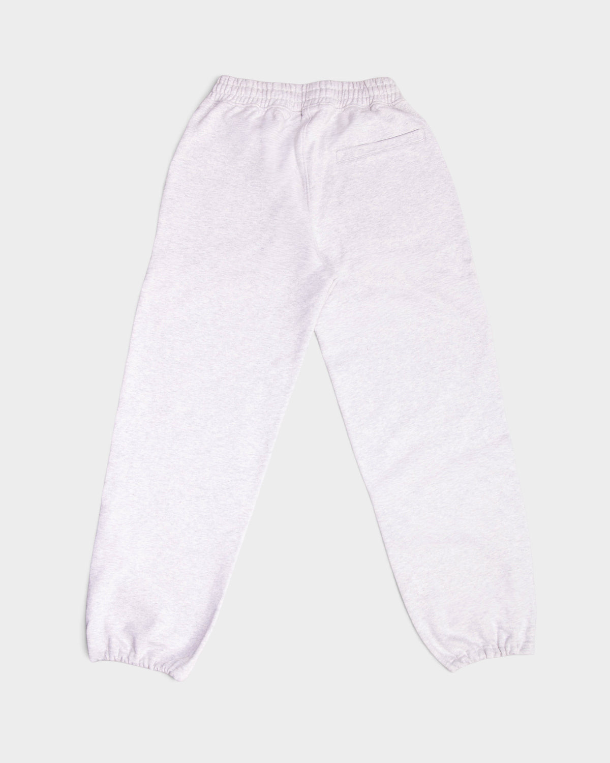 Back view of the Lockwood Small Embroidered Logo Sweatpants in heather grey, showing the welt pocket and elasticated waistband