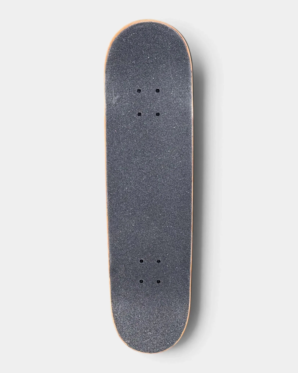 Top of the Lockwood x Skate Depot Checkered Vibes 8.0-inch complete skateboard with black grip tape and a natural maple edge.