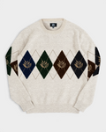 Magenta Academy Knit Crewneck - Natural, front, cream knit crewneck with an argyle band across the chest and sleeves