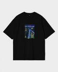 Magenta Airline T-Shirt - Black, front, black tee with a Paris postcard print on the chest
