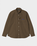 Magenta City Flannel Shirt - Beige, front, brown check button-down shirt with a chest pocket