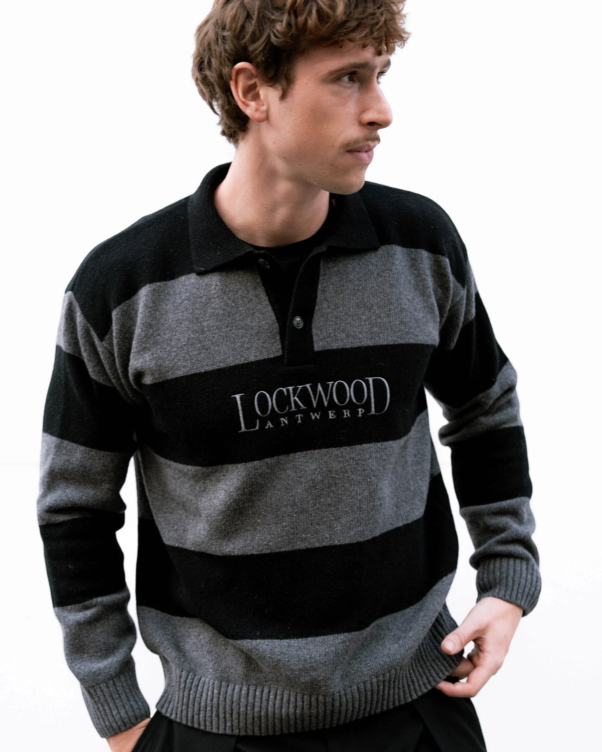 Lockwood Embroidered Striped Polo Knit Sweater
