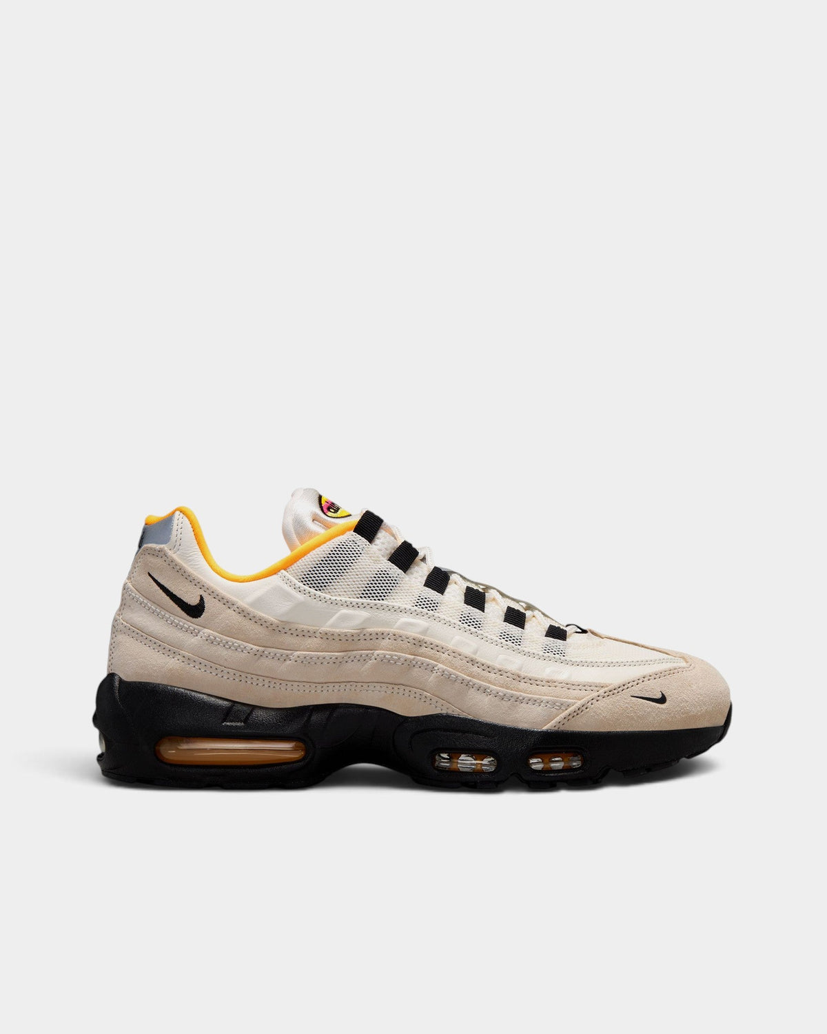 Lockwood Avenue Nike SB Air Max 95 Club 58 sneakers in sail, black, and laser orange with suede and mesh detailing.