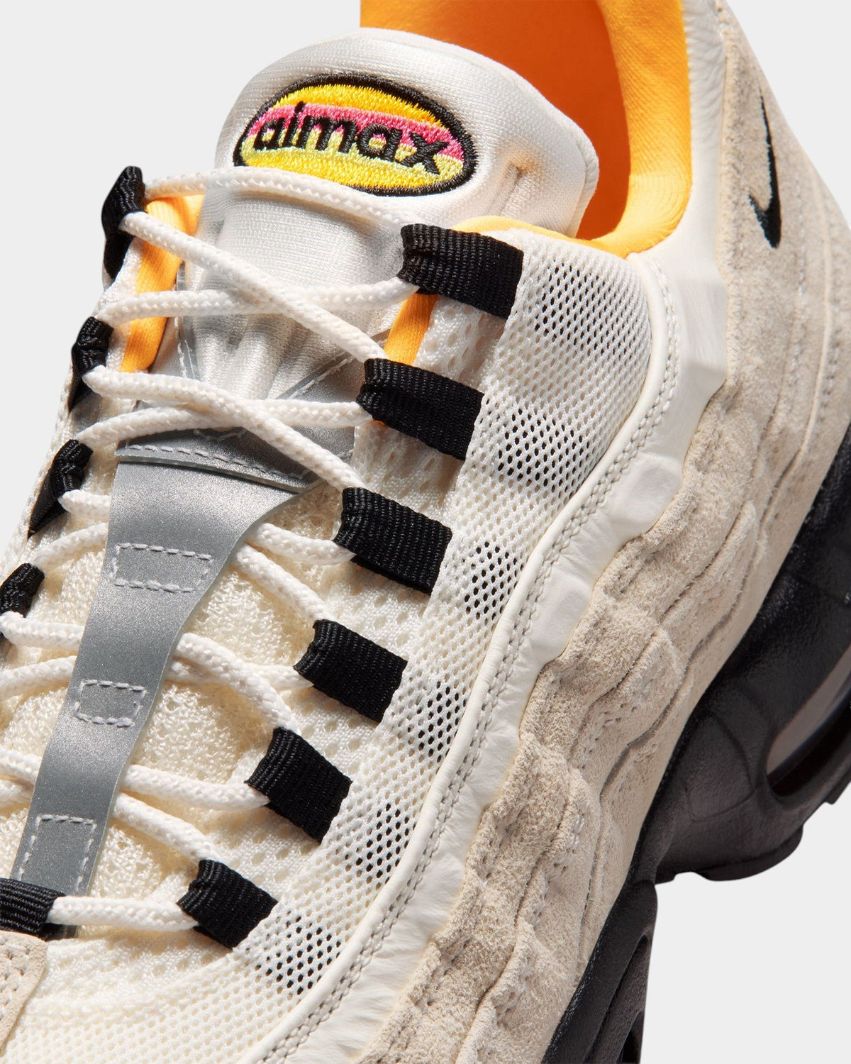 Lockwood Avenue Nike SB Air Max 95 Club 58 sneakers in sail, black, and laser orange with suede and mesh details