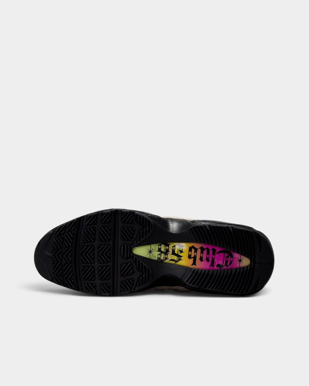 Lockwood Avenue Nike SB Air Max 95 Club 58 sneaker sole featuring a black tread and gradient Club 58 logo detail