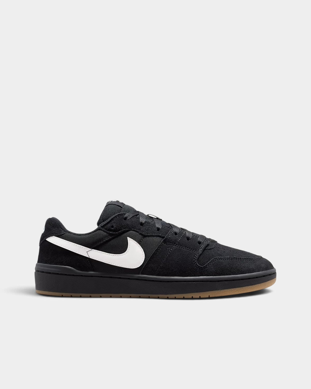 Lockwood Avenue Nike SB Code 58 black suede and textile skate shoes with white swoosh and gum rubber outsole