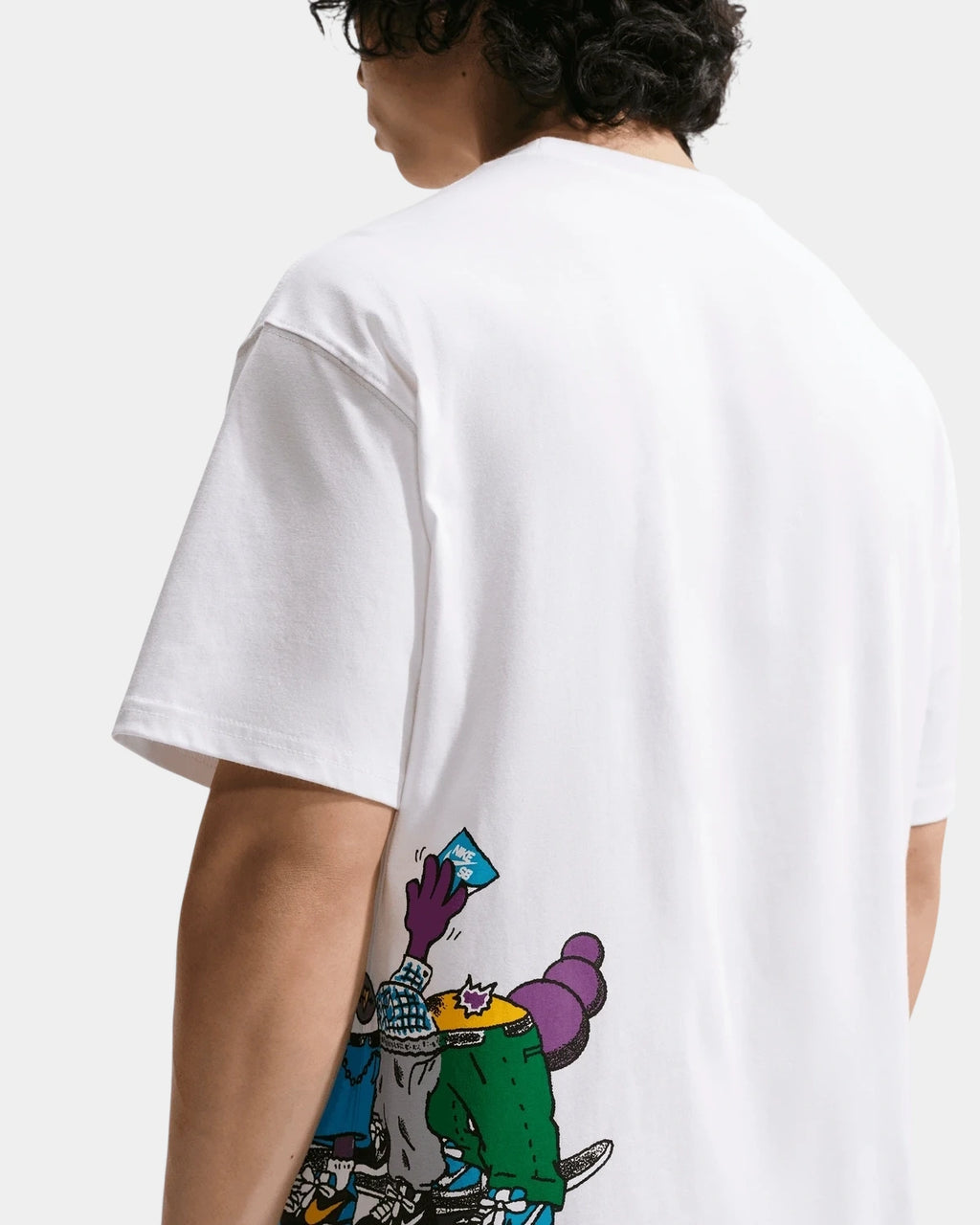 Back view of the Nike SB Sk8pillar T-Shirt on a model, with the caterpillar skate crew wrapping round from the side