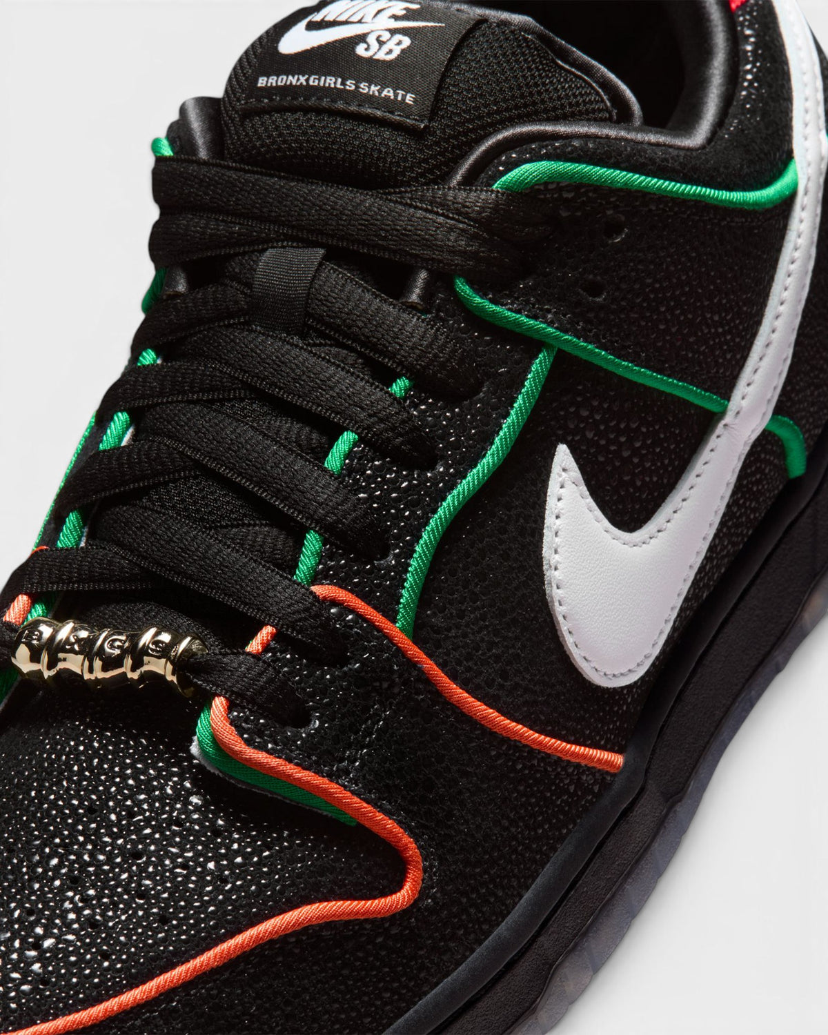 Nike SB x Bronx Girls Skate Dunk Low Pro Shoes - Black / White / Challenge Red / Total Orange
