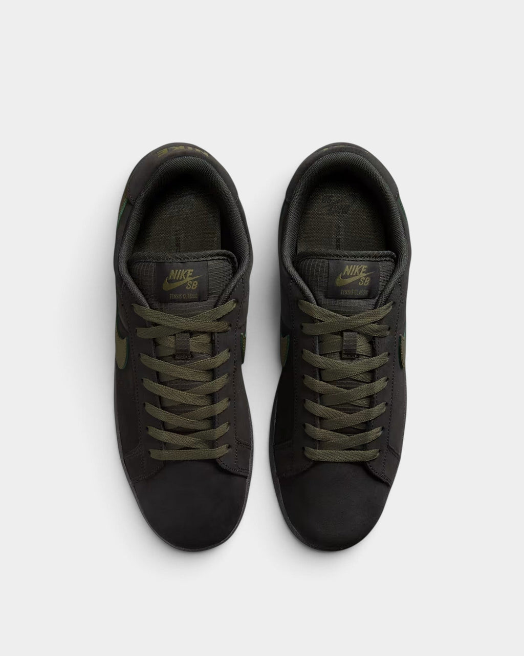 Lockwood Avenue Nike SB Zoom Tennis Classic low-profile skate shoes in black and olive green leather and textile.