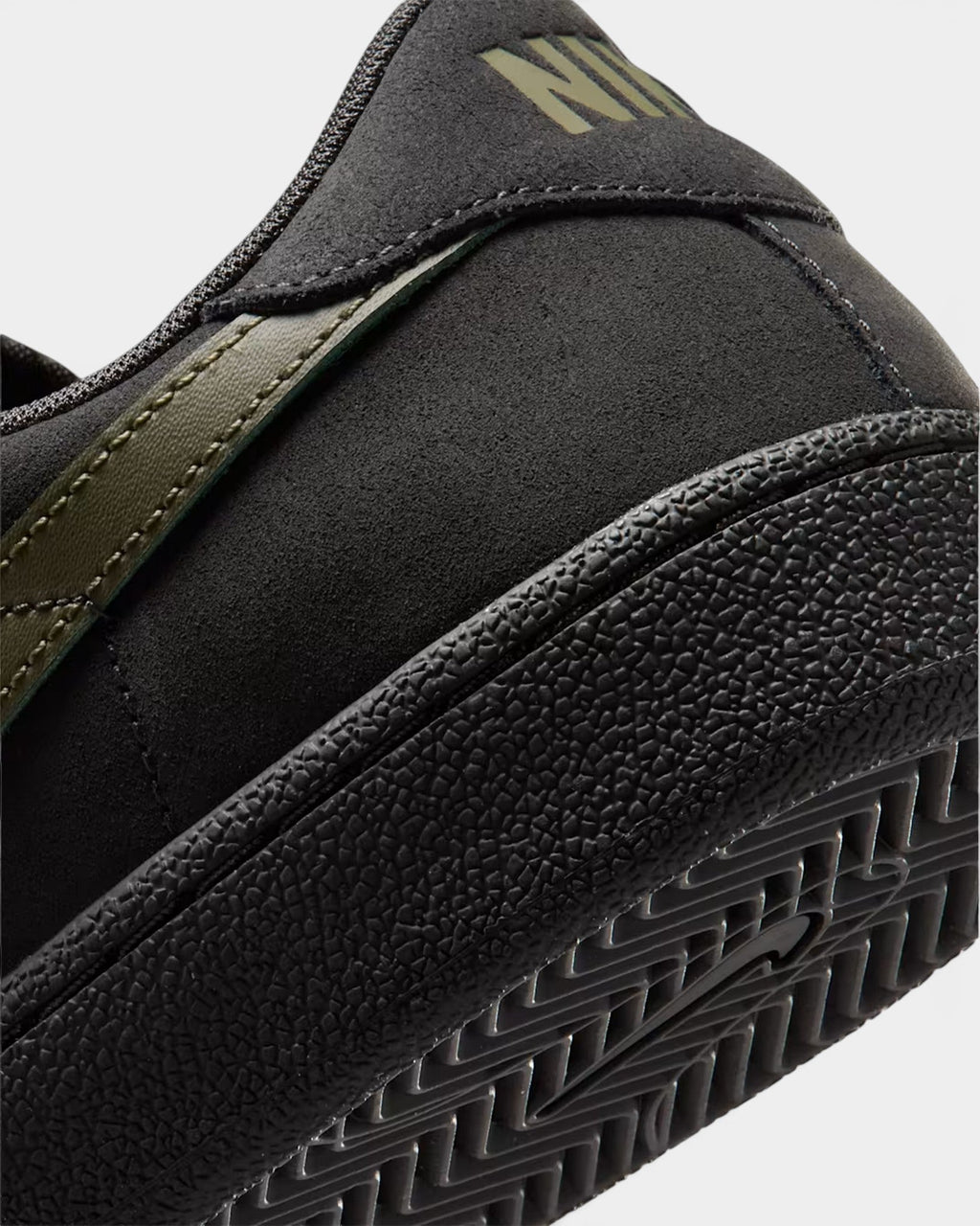 Lockwood Avenue Nike SB Zoom Tennis Classic black suede skate shoe with olive green swoosh and heel detail