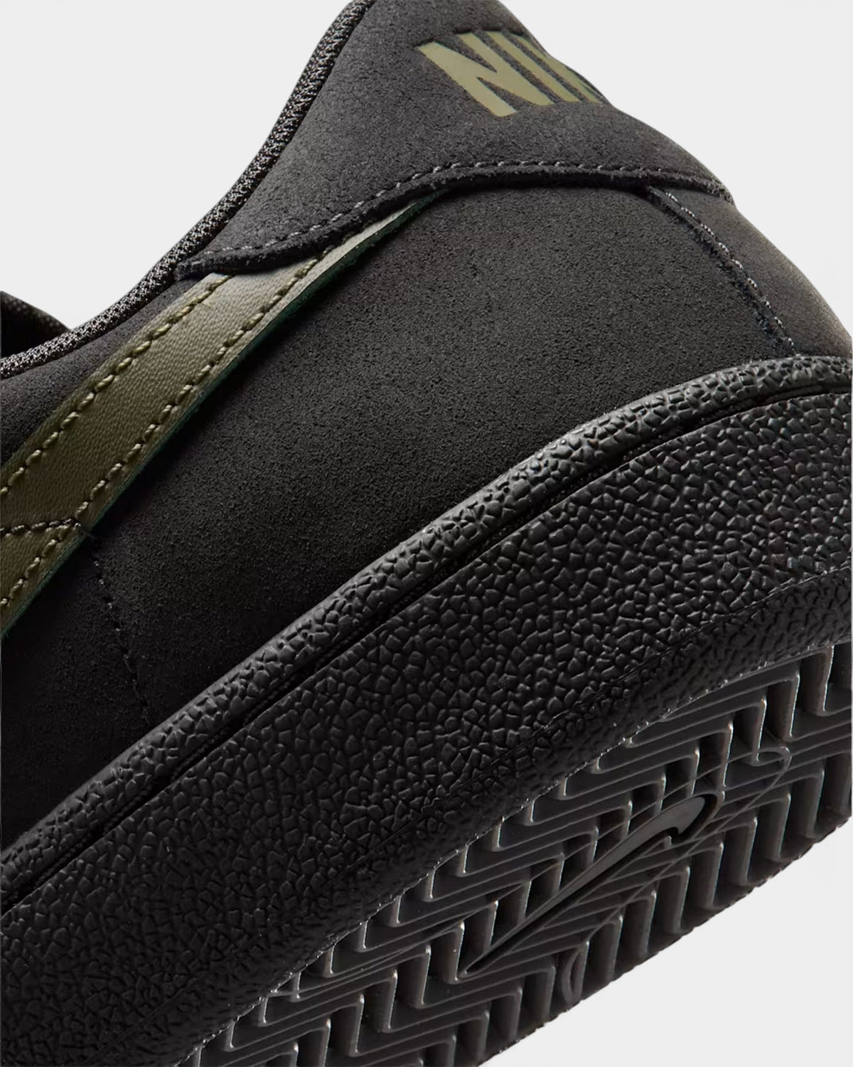 Lockwood Avenue Nike SB Zoom Tennis Classic black suede skate shoe with olive green swoosh and heel detail