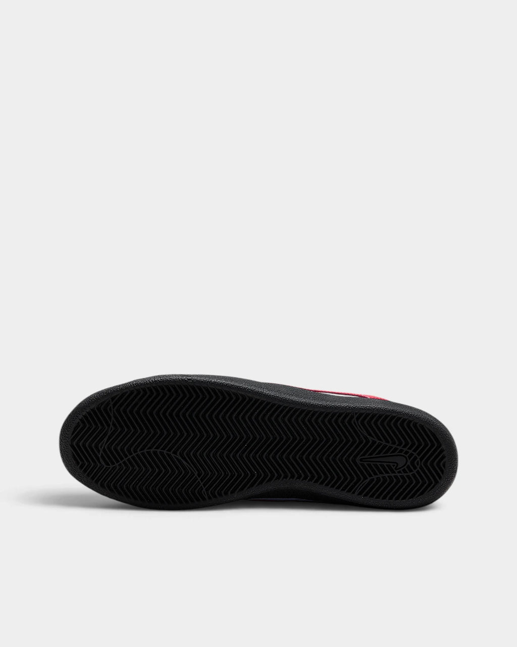 Nike SB Zoom Tennis Classic Shoes in Stealth/Gym Red/Black, the outsole, black herringbone tread facing the camera