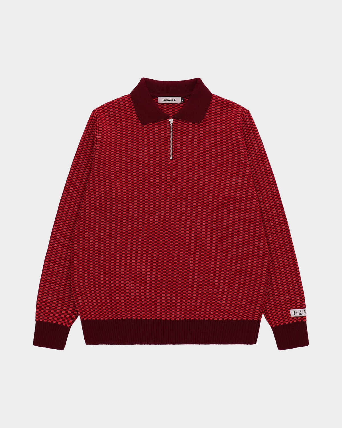 Lockwood Half Zip Knit Checkered - Burgundy