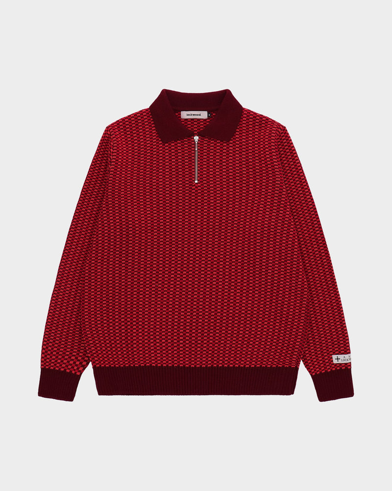 Lockwood Half Zip Knit Checkered - Burgundy