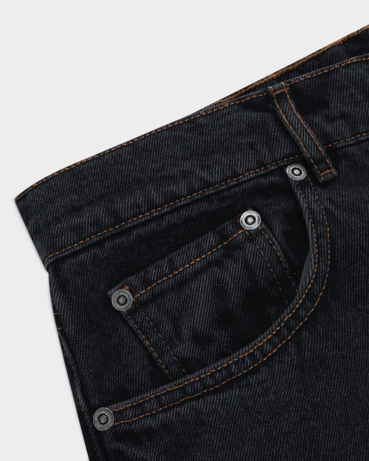 Close-up of the front pocket and rivets on the Black Olive Classic Relaxed Jeans