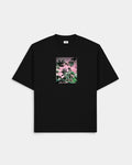 Lockwood Avenue Poetic Collective Coloured Cannabis Series 2 T-Shirt in black, front view with a pink and green cannabis photo print on the chest