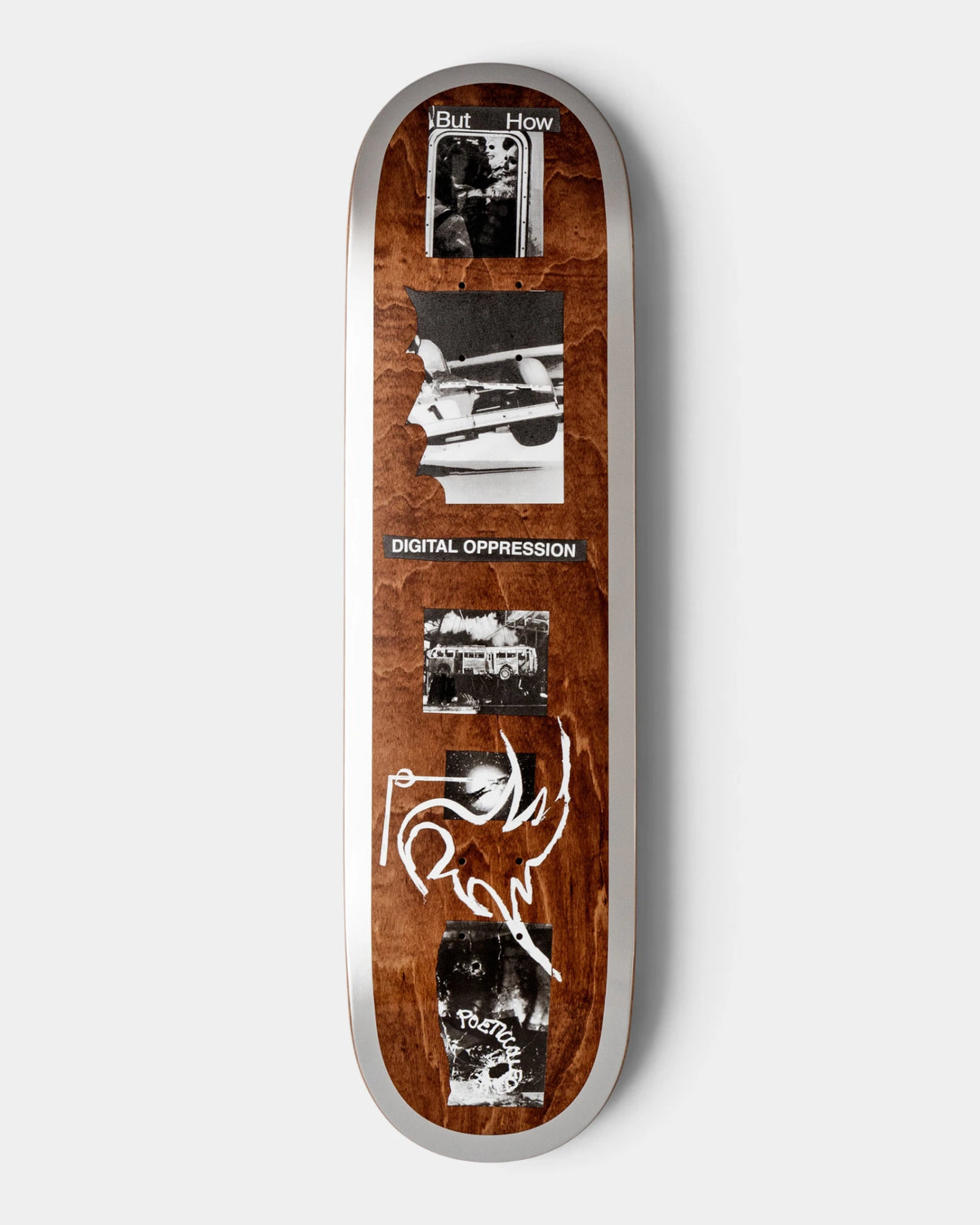 Lockwood Avenue Poetic Collective Digital Oppression deck, top graphic of black-and-white photo collage panels and a white line drawing on a brown stain, with the Digital Oppression text