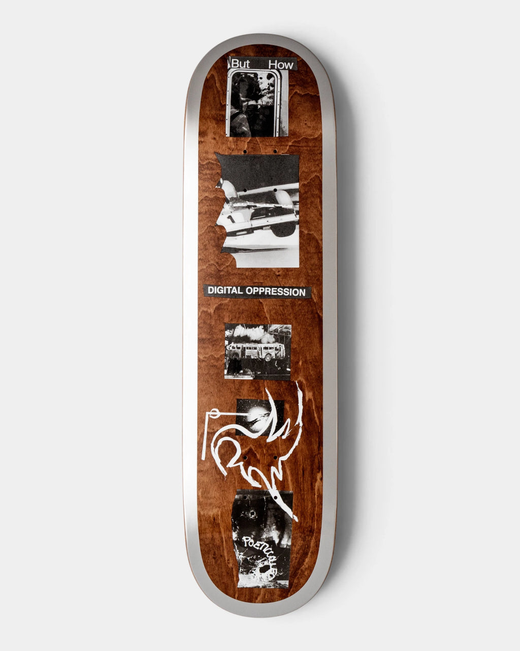Lockwood Avenue Poetic Collective Digital Oppression deck, top graphic of black-and-white photo collage panels and a white line drawing on a brown stain, with the Digital Oppression text