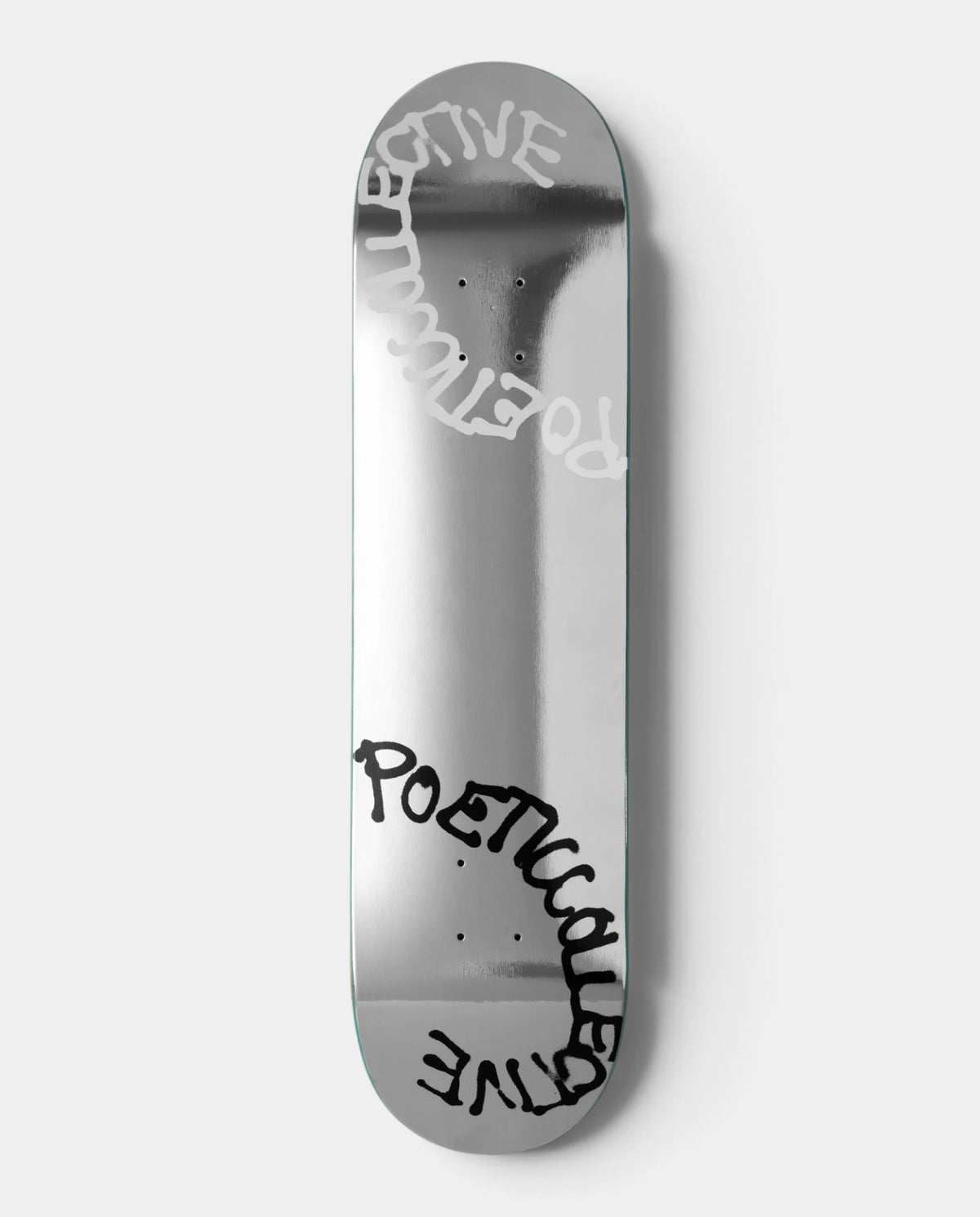 Lockwood Avenue Poetic Collective Spray Foil deck, silver foil with the Poetic Collective spray lettering in black at both ends