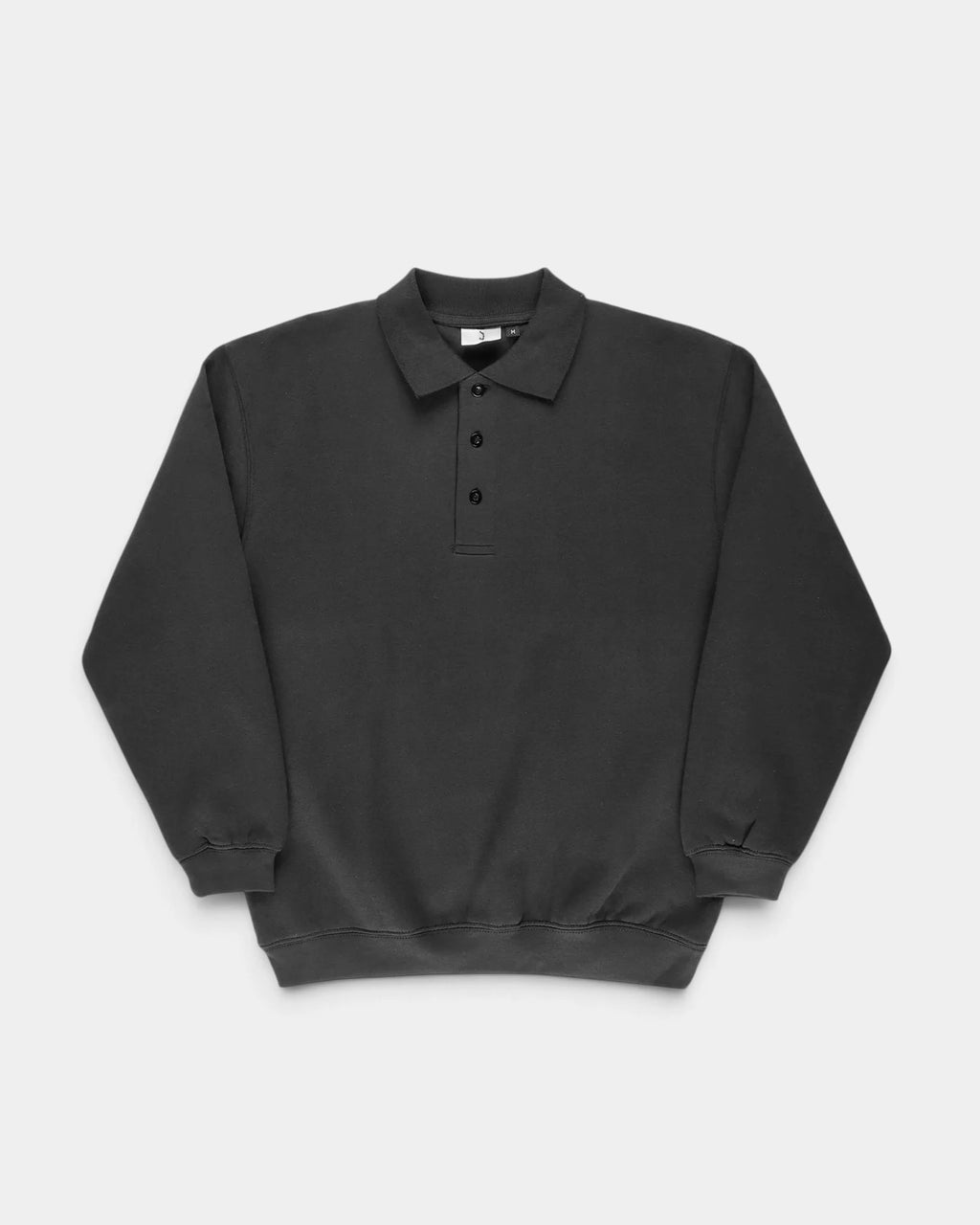 Lockwood Avenue Poetic Collective Spray Heavy Polo in black, front view of the polo sweat with a three-button placket