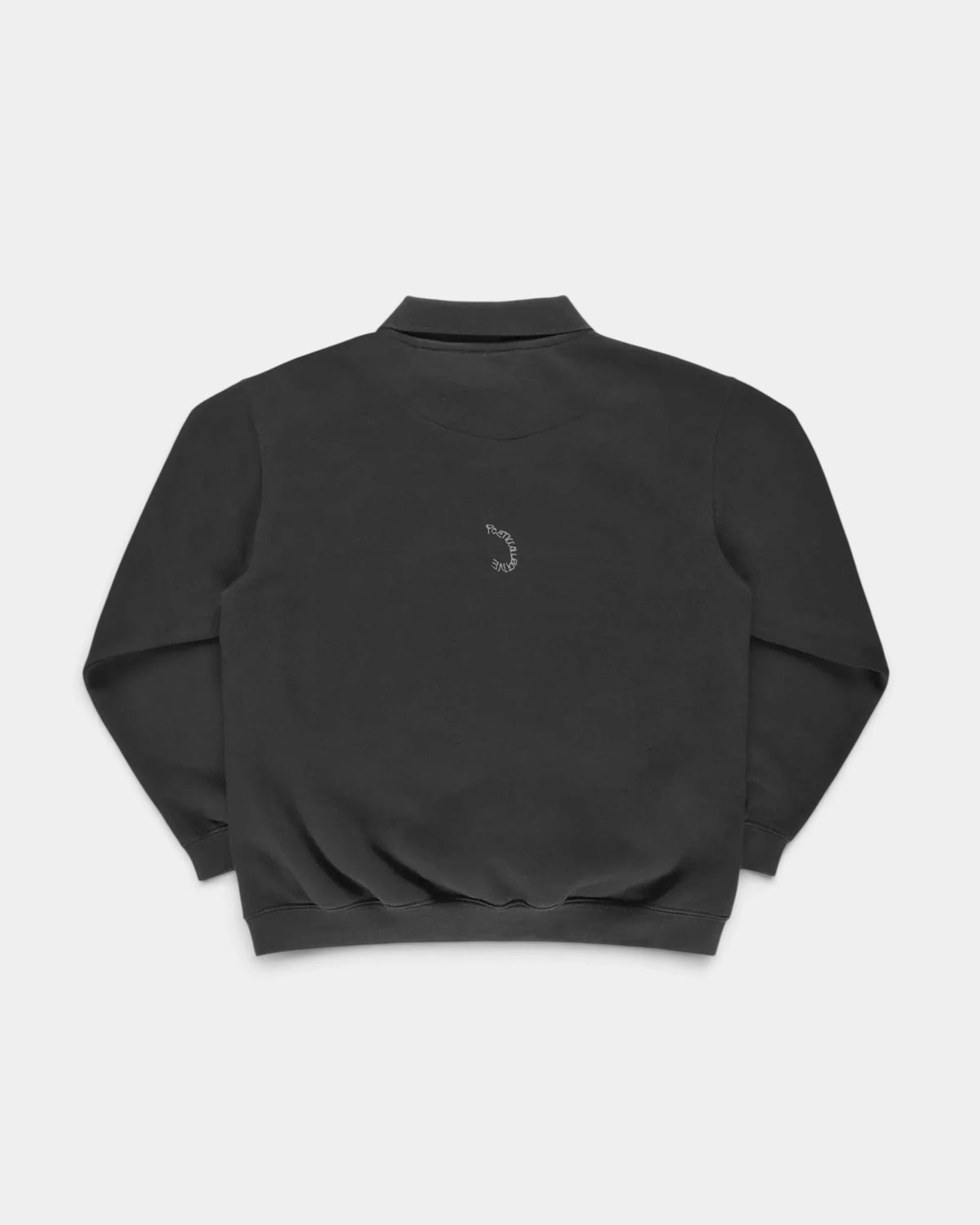 Lockwood Avenue Poetic Collective Spray Heavy Polo in black seen from the back, a small tonal spray logo between the shoulders