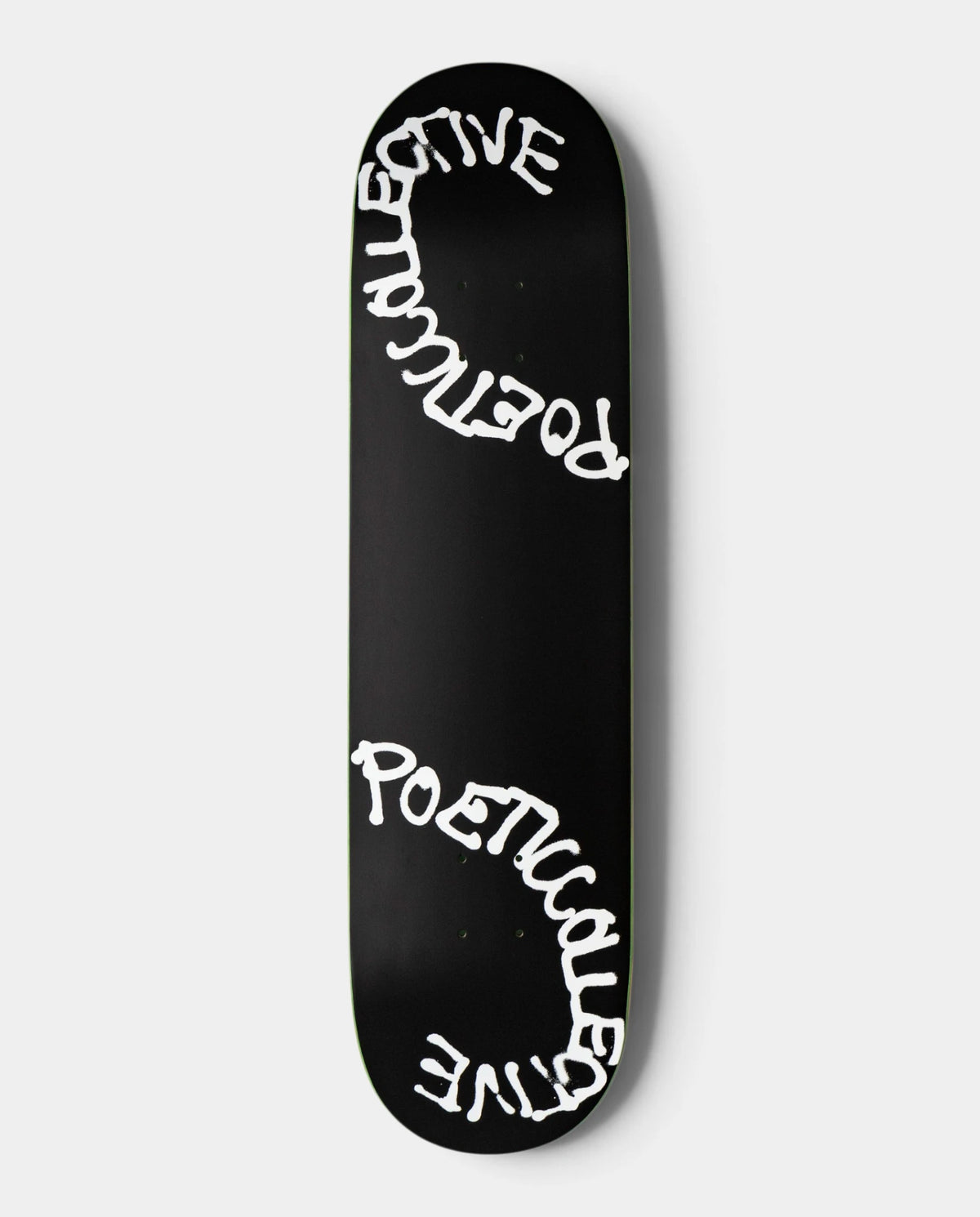 Lockwood Avenue Poetic Collective Spray Monochrome deck, black with the Poetic Collective spray lettering in white at both ends