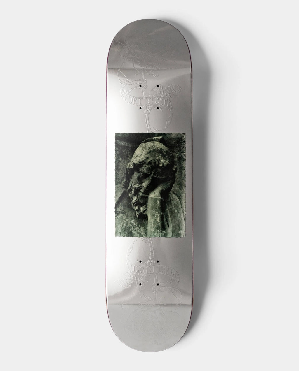 Lockwood Avenue Poetic Collective Thinking About You deck, silver foil with a green-toned photo of a stone statue