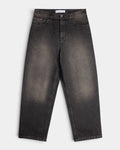 Lockwood Avenue Polar Big Boy Pants in Dirty Black, front view of the baggy faded black denim