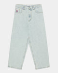 Lockwood Avenue Polar Big Boy Pants in Light Blue OG, front view of the baggy light wash denim with a logo patch at the hip