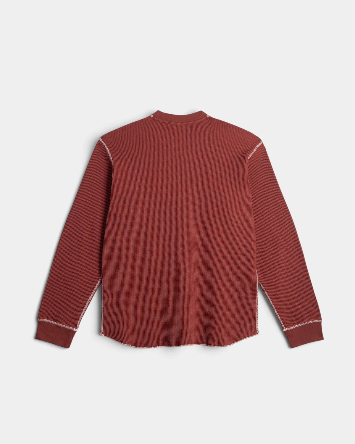 Lockwood Avenue Polar Dylan Long-Sleeve T-Shirt in Wine seen from the back, white contrast stitching along the shoulder seams and cuffs