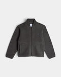 Lockwood Avenue Polar Roman Fleece Jacket in Dirty Black, front view with the zip closed, a stand collar and two curved welt pockets