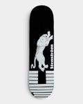 Polar Stenstrom Tape And Panther 8.375 inch skateboard deck in black with a white panther climbing above a block of white tape strips and the Stenstrom name