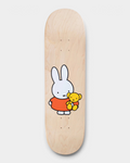 Pop Trading Company x Miffy Bear deck 8.6" in natural wood, with Miffy in an orange dress holding a golden teddy bear