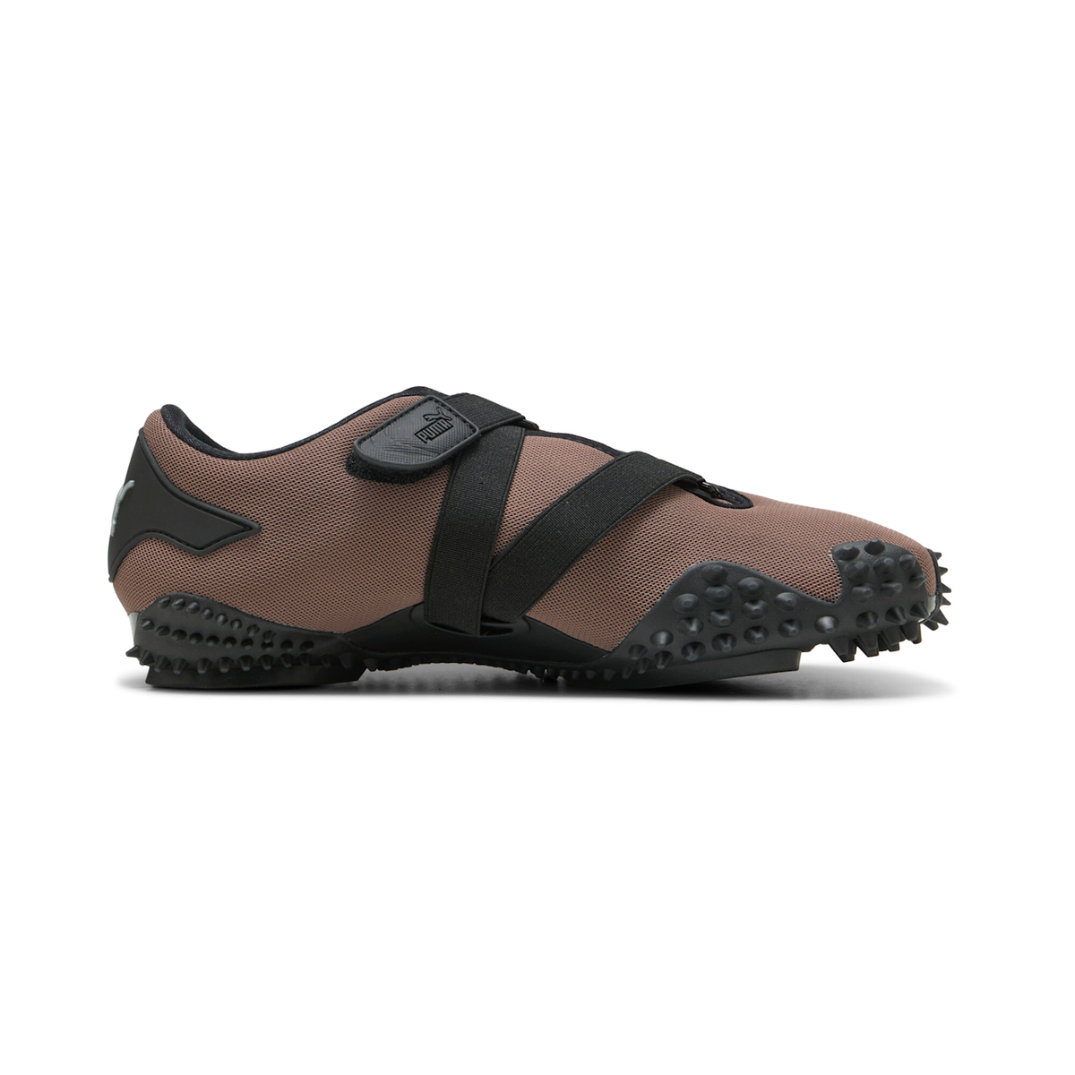 Puma Mostro OG in Dark Clove and Puma Silver seen from the other side, showing the two black elastic straps across the instep and the Puma tab on the upper strap