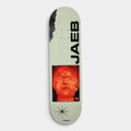 Lockwood Avenue Quasi Dylan Jaeb Window 8.375 inch skateboard deck with a red textured face photo and black JAEB lettering on pale green